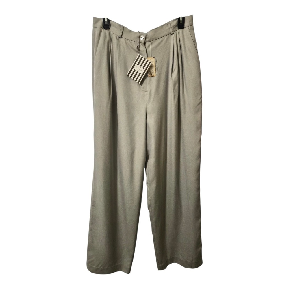 Vintage Henri Bendel 100% Silk Wide Leg Trousers Gray High‎ Rise Pants NWT Sz 14